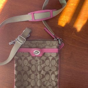Coach crossbody bag or shoulder, pink and tan